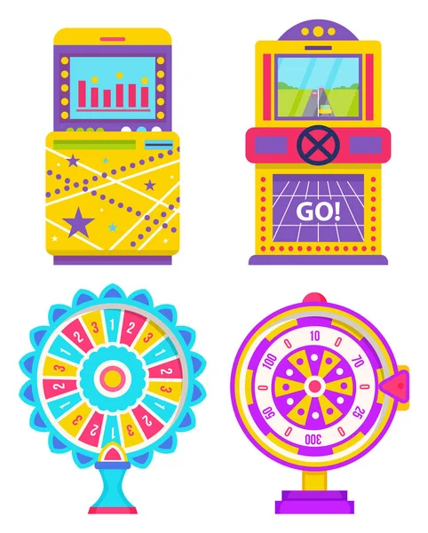 Game Machine and Fortune Wheel Gambling Device — Stock Vector