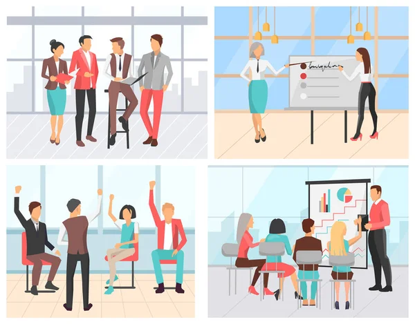 Teamwork Framgångsrika presentatörer på möteskontoret — Stock vektor