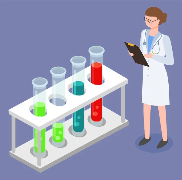 Γιατρός που ερευνά σύνολο Raster σε test-glass διάνυσμα — Διανυσματικό Αρχείο