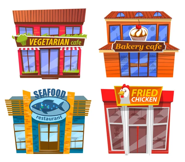 Mořské a kuřecí, vegetariánské a pekařské kavárny — Stockový vektor