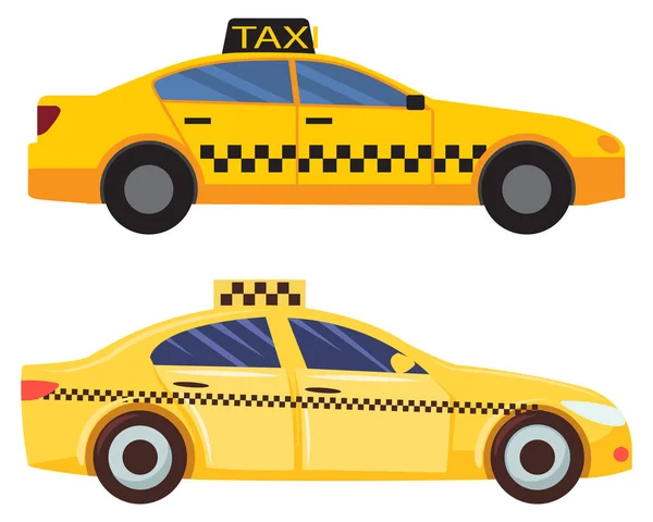 Taxi Cars Set, Servicio de taxi en el transporte de la ciudad — Vector de stock