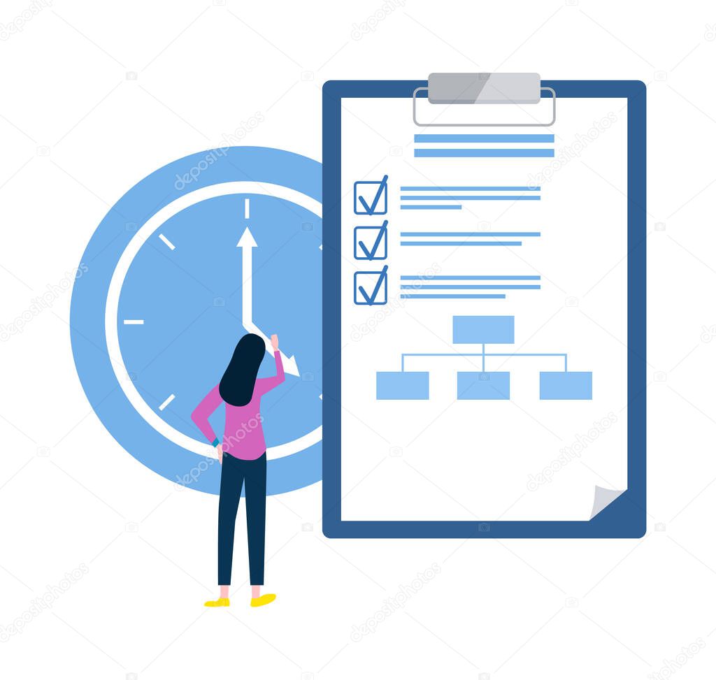 List with Things to Do, Woman with Clock Deadline