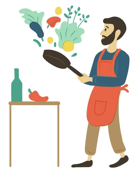 Кулінарний чоловік, кулінарне хобі дозвілля людини — стоковий вектор