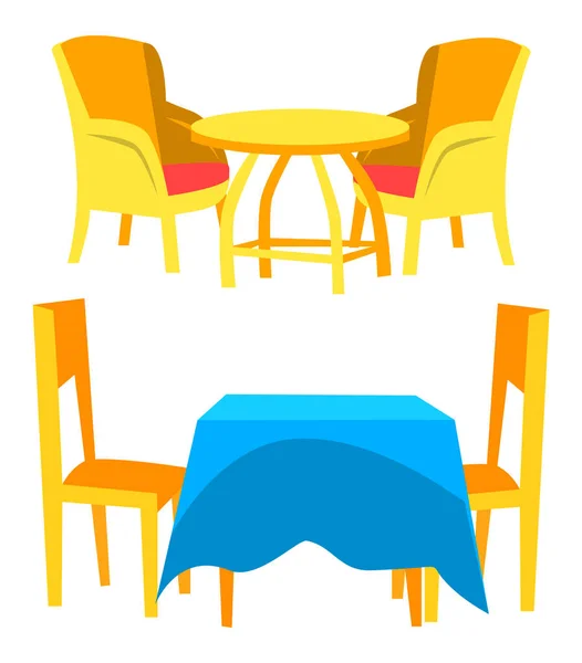 Miejsce jadalne, Krzesło i Stół, Wektor restauracji — Wektor stockowy