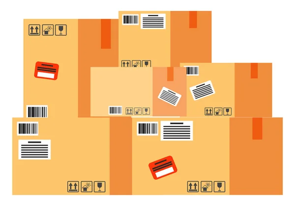 Cajas de cartón con compras, entrega de paquetes — Vector de stock