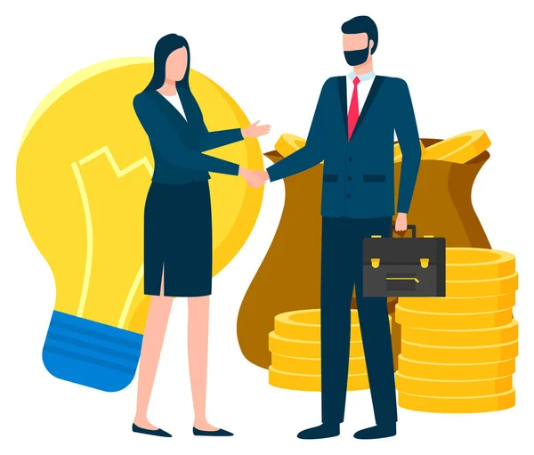 Business Partners Man and Woman Dealing People — Stock Vector