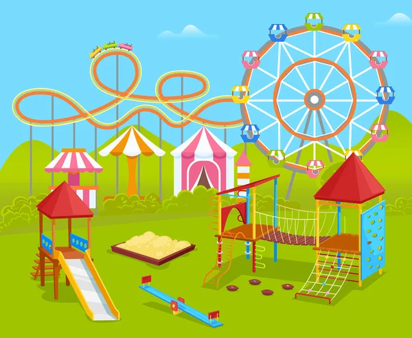 子供のための遊園地のアトラクション,遊び場 — ストックベクタ