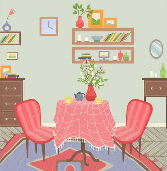 Comedor Interior del Hogar, Casa Estilo Vector — Archivo Imágenes Vectoriales