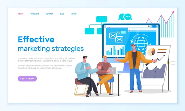 Utveckla marknadsföringsstrategi och e-postvektor — Stock vektor