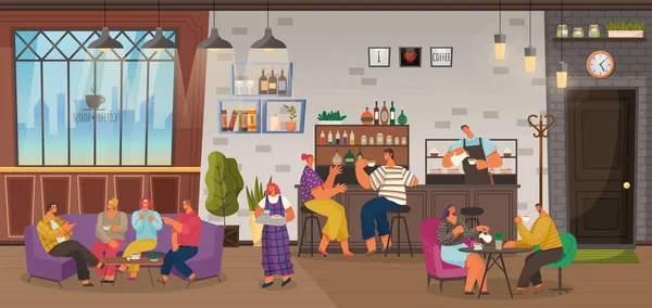 Cafetería llena de clientes, Café Interior — Vector de stock