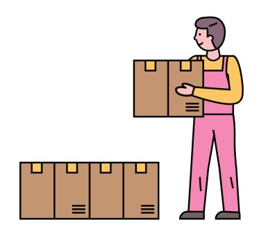 Postanede çalışan bir adam, paket teslim ediyor.