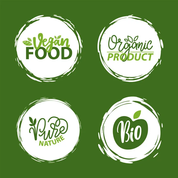 Produk Alam, Makanan Vegan, Sticker Set Vektor - Stok Vektor