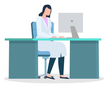 Klinik Vektör 'de Doktor Laptop ile İletişim