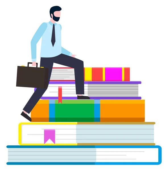 Geschäftsmann steht auf bunten Büchern — Stockvektor