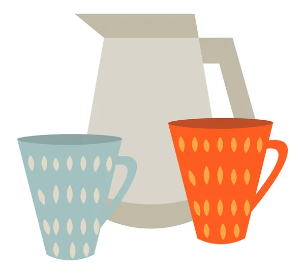 Wasserkocher und zwei Tassen, Küchenutensilien zum Teetrinken — Stockvektor