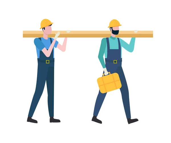 Trabalhadores ou Construtores Segurando Log, Engenheiros Vector —  Vetores de Stock