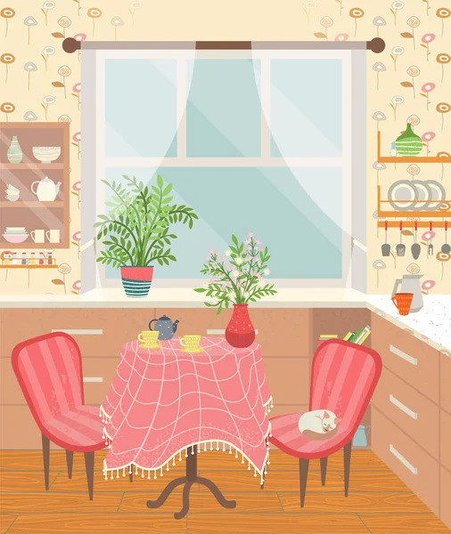 Salle à manger Cuisine intérieure dans la maison Styling — Image vectorielle