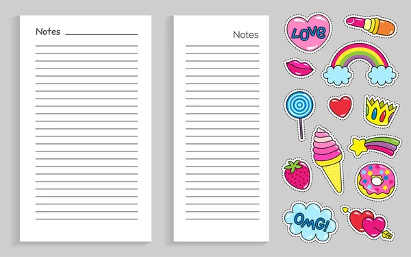 Notebook Pages for Notes and Collection of Sticker — Stock Vector