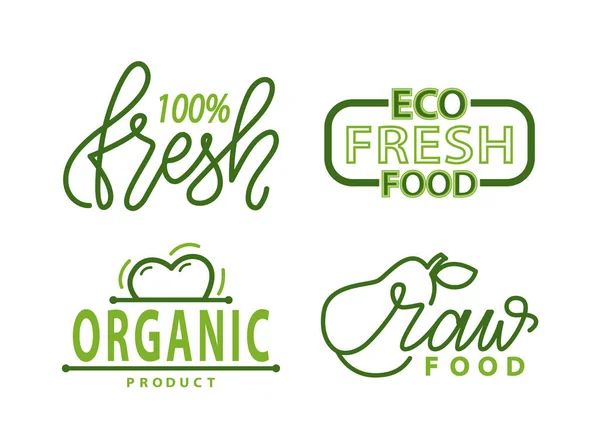 Eco Fresh Food, Organic Raw Fruits and Vegetables - Stok Vektor