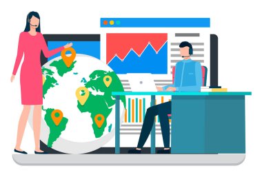 Erkek ve Kadın Ofiste Çalışıyor, Dünya çapında Teslimat