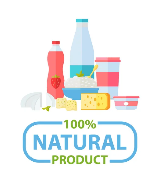 Wyprodukuj plakat, produkt mleczny, naturalny wektor — Wektor stockowy