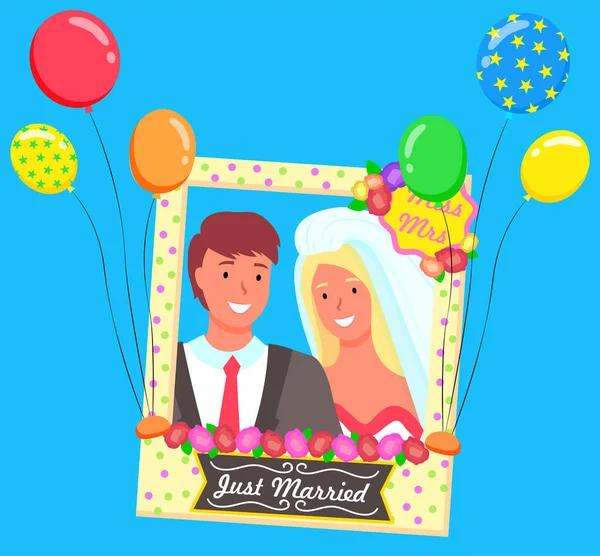 Casal de casamento em colorido Photo Frame Vector —  Vetores de Stock