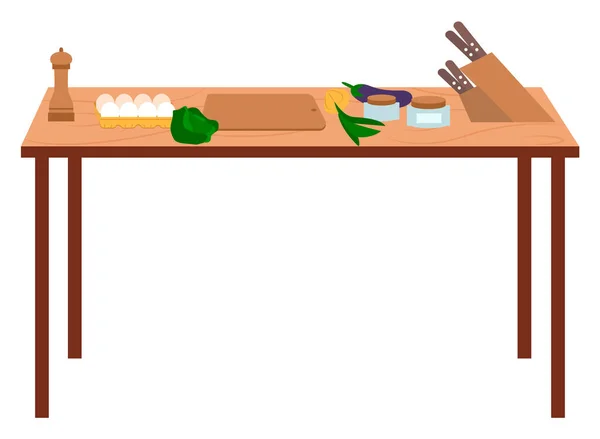 Mesa con Verduras y Cuchillo para Cocinar Vector — Vector de stock