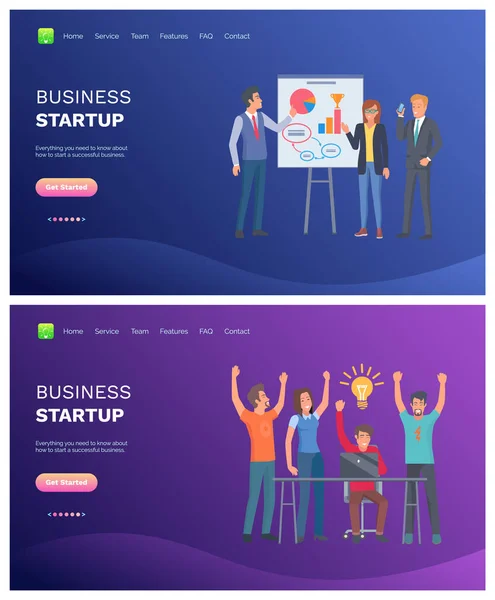 Business Startup Presentatie met Ideeën Gedachten — Stockvector