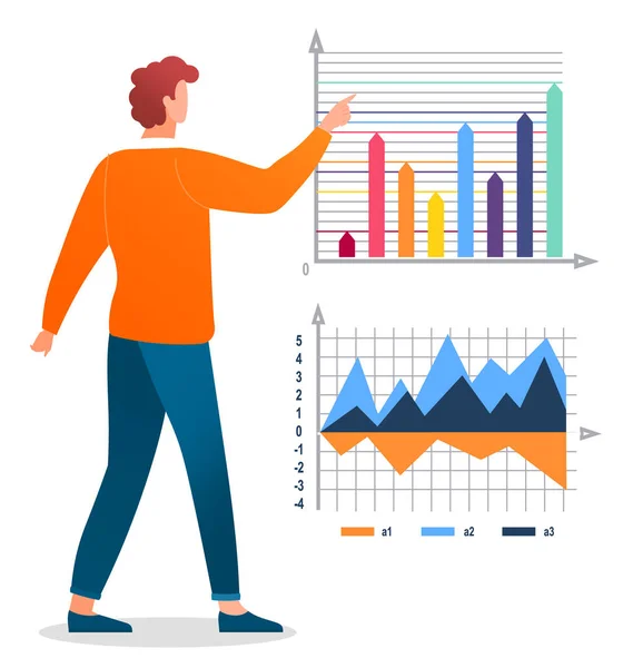 İstatistikleri Araştıran İşçi Grafik Raporu Vektörü — Stok Vektör