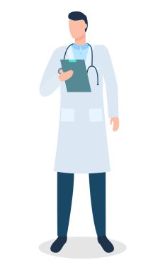 Stetoskop ve not defteri olan erkek doktor izole edildi.