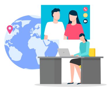 Bilgisayar Vektöründe Erkek ve Kadın Videochat Uygulaması