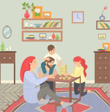 Mutlu Aile, Ebeveynler ve Çocuklar Evde Oynuyor