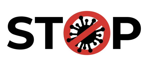 Stoppschild mit durchgestrichenem Virus, Stopp der Ausbreitung gefährlicher Pandemie, Coronavirus, Covid19, Plakat — Stockvektor