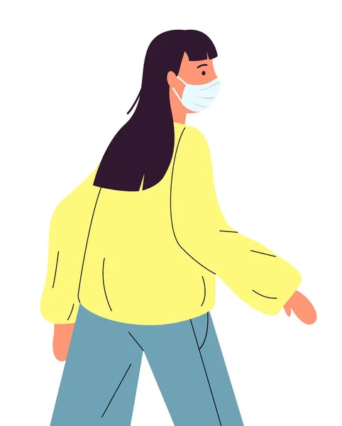 病毒感染、安全及健康期间戴口罩的年轻女子的病媒图片 — 图库矢量图片