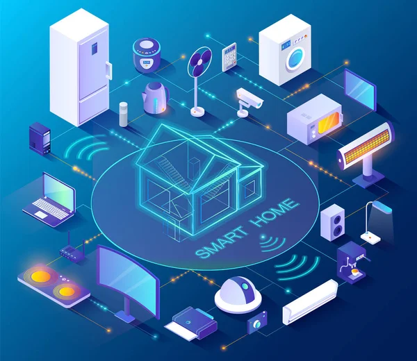 Tecnología de Internet, dispositivos inalámbricos para el hogar inteligente — Vector de stock