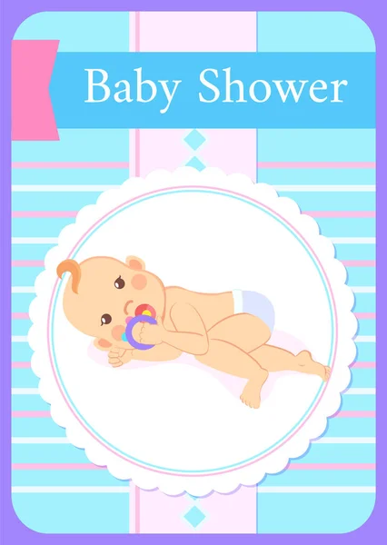 베이비 샤워 카드, 뒤로 누워 있는 아이, 놀이 — 스톡 벡터