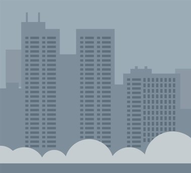 Kışın şehir geçmişi, modern şehrin binaları, düz stil illüstrasyonlar, hiç kimse