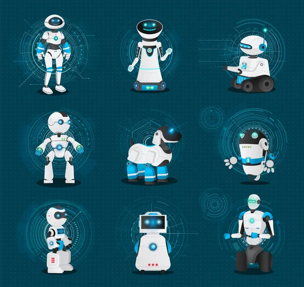 Humanoids and Androids, Robots Collection Vector — Stock Vector