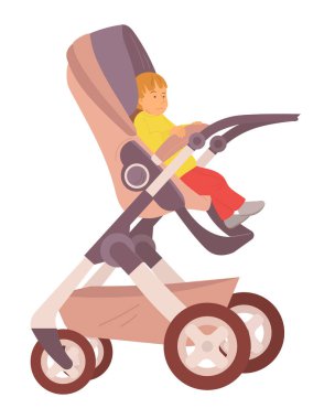 Yürüyen Çocuk Perambulator Stroller Vektöründe Oturuyor