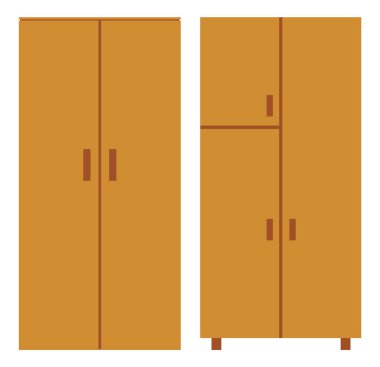 Beyaz Vektör 'de izole edilmiş iki tahta dolap.