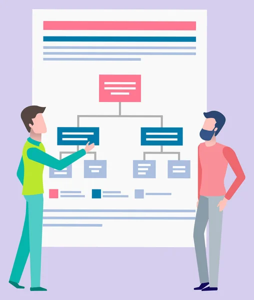 Lavoratori Uomini Presentare Schema, Strategia Vettoriale — Vettoriale Stock