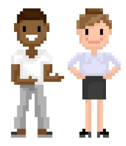 Karakter van Pixel 8 Beetje Spel, Vrouw en Man — Stockvector