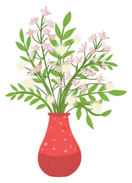 Planta de Casa en Floreros, Flores con Florecimiento — Archivo Imágenes Vectoriales