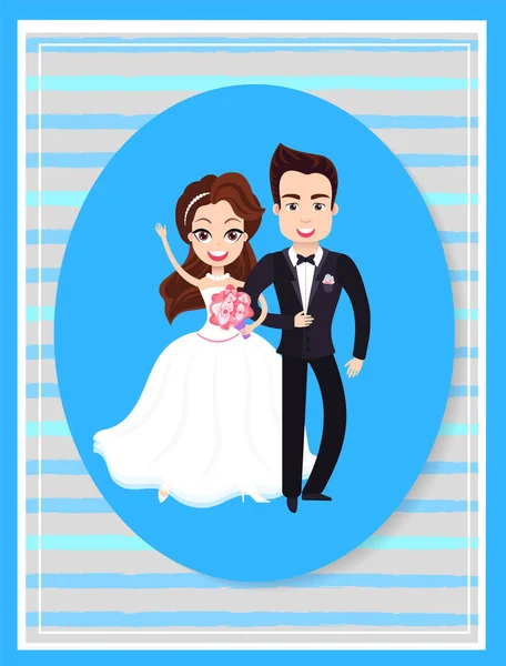 Happy People on Wedding Day, Cute Bride and Groom — Stock Vector