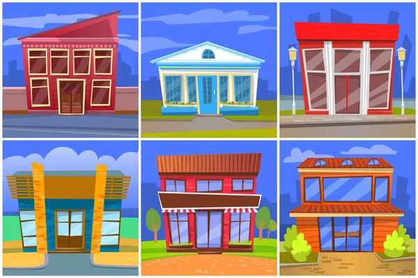 Cafe and Restaurant Exteriors, Facade of Homes — Stock Vector