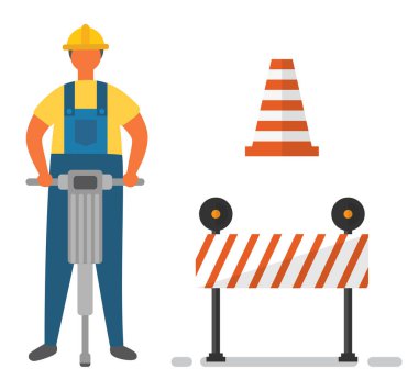 İnşaat Ekipmanı, Matkap ve Bariyer Vektörü