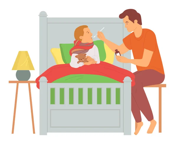 Genitore che si prende cura di bambino, papà e figlio vettoriale — Vettoriale Stock
