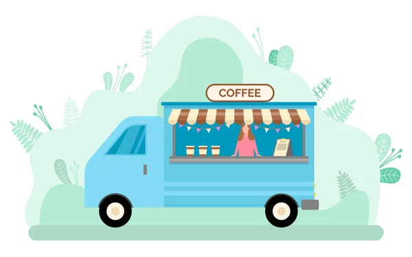 Kaffee-LKW, Street Takeaway, Mobile Cafe Vector — Stockvektor