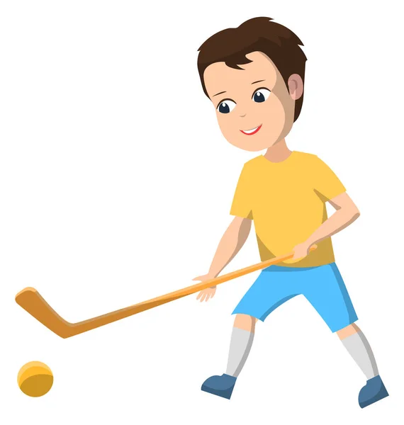 Boy in Sport School Club jugando al hockey sobre hierba — Vector de stock