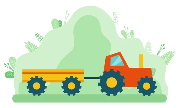 Transporte de cosecha, Tractor con remolque Vector — Vector de stock
